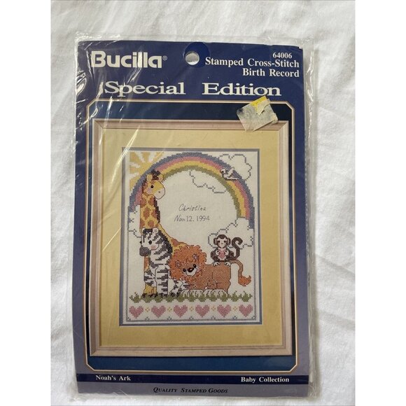 Bucilla Special Edition Stamped Cross-Stitch Birth Record Kit Noahs Ark Baby Col - Picture 2 of 7